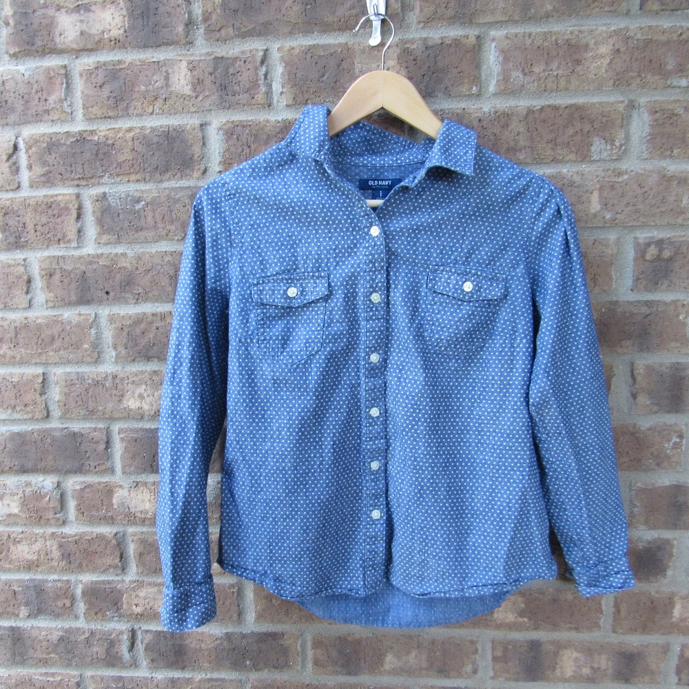 🍂Old Navy denim top with with polka dots, small